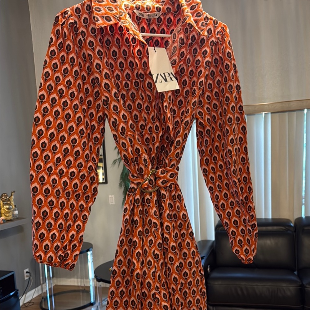 Zara Vibrant Orange Geometric Dress